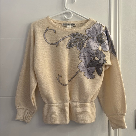 Anne Crimmins Sweaters - Elegant Cream Floral Sweater